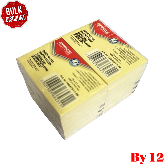 BULK DISCOUNT: Pack of 12 Sticky Note Blocks 76 x 51mm - (Office)